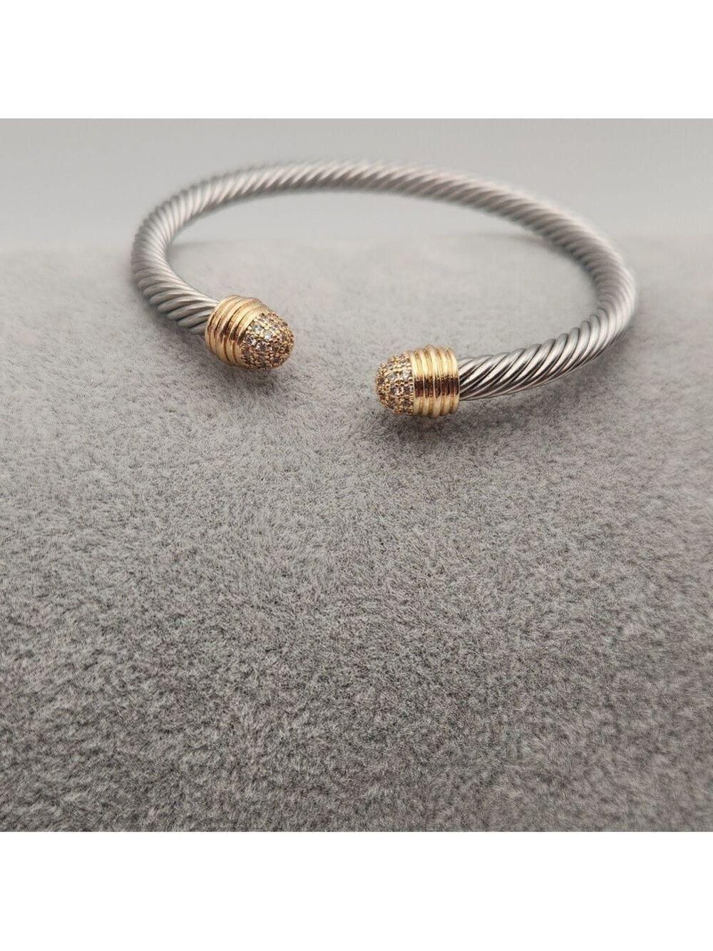Two-Tone Cable Cuff Bracelet with Gold Pavé Accents